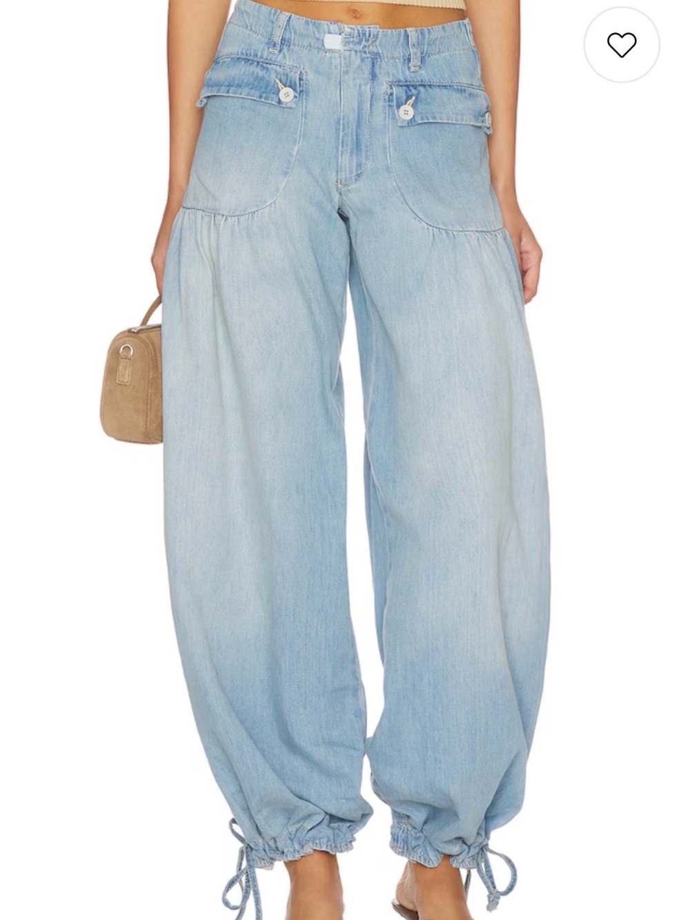 Free People Light Blue Wide-Leg Drawstring Hem Jeans
